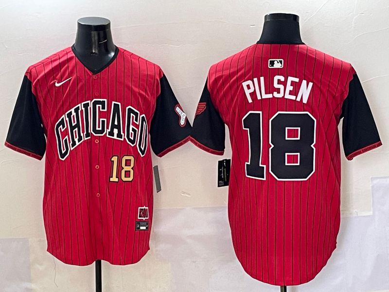 Men Chicago White Sox #18 Pilsen Red Stripe Joint Name Nike 2025 MLB Jersey style 23